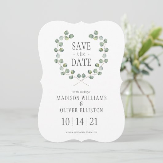 Waterverf Eucalyptus Leaf Lijst | Datum opslaan Save The Date (Staand voorkant)