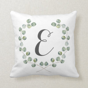 Waterverf Eucalyptus Leaf Lijst   Monogram Kussen