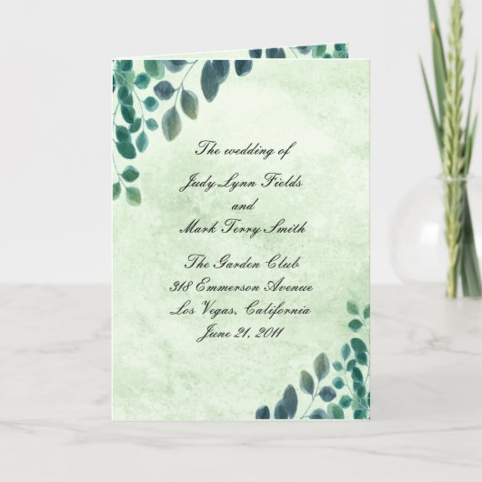 Waterverf Eucalyptus Leaves Wedding Program Kaart (Voorkant)