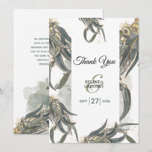 Waterverf Eucalyptus leveert groen huwelijk Bedankkaart