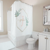 Waterverf Eucalyptus Lijst Monogrammen Douchegordijn (In situ)