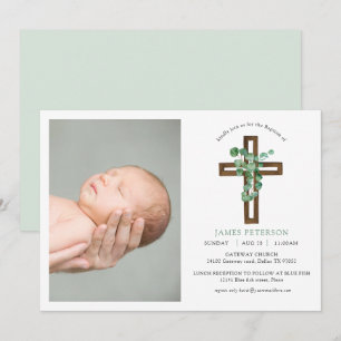 Waterverf Eucalyptus Modern Cross Foto Baptisme Kaart
