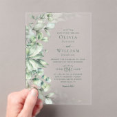 Waterverf Eucalyptus Monogram Sage Green Wedding Acryl Uitnodigingen (Insitu (Draagbaar))