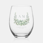 Waterverf Eucalyptus Monogram Weddenschap Wijnglas Zonder Voet (Voorkant)