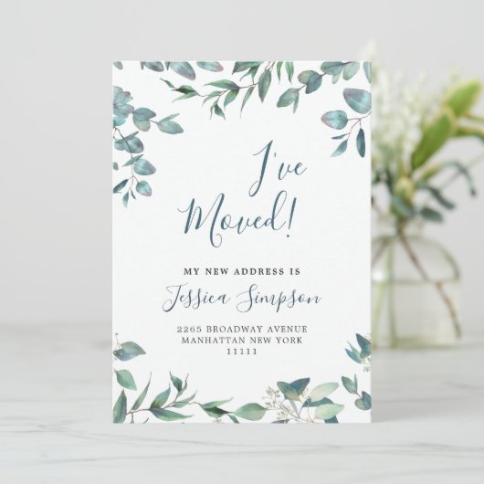 Waterverf Eucalyptus Moving Announcards Aankondiging (Staand voorkant)