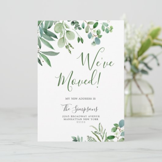 Waterverf Eucalyptus Moving Announcards Aankondiging (Staand voorkant)