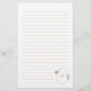 Waterverf Eucalyptus-omhuld monogram Briefpapier