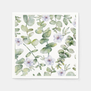 Waterverf Eucalyptus & Paarse Bloem Patroon Servet