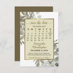 Waterverf Eucalyptus Pine Calendar Gold Wedding Save The Date