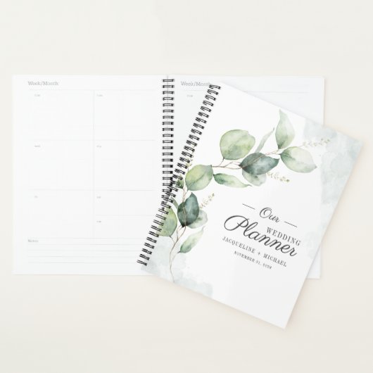 Waterverf Eucalyptus Script Bloemige Bruiloft Planner (Display)
