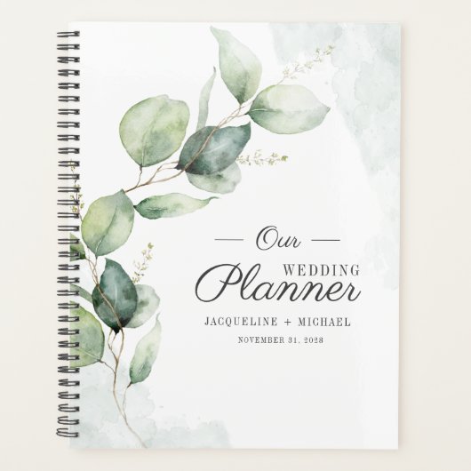 Waterverf Eucalyptus Script Bloemige Bruiloft Planner (Voorkant)