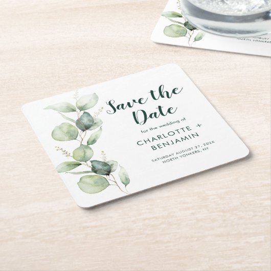 Waterverf Eucalyptus Script Weddenschap opslaan Da Vierkante Kartonnen Onderzetter (Schuin)