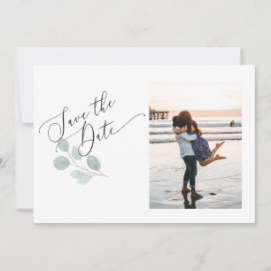 Waterverf Eucalyptus Sla de Datum fotokaart op Save The Date