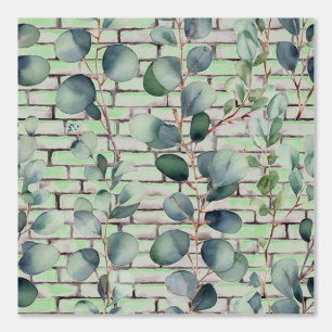 Waterverf Eucalyptus tak baksteen blad salie groen Behang