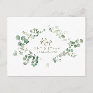 Waterverf eucalyptus verlaat bruiloft RSVP Briefka Briefkaart