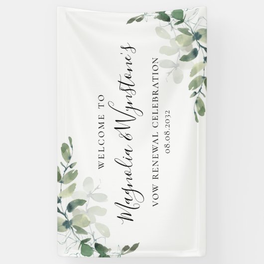 Waterverf Eucalyptus Vow Renewal Welkom Spandoek (Verticaal)