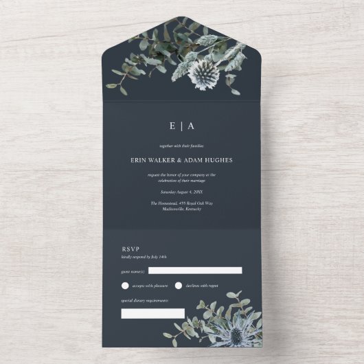Waterverf Eucalyptus Weddenschap All In One Uitnodiging (Binnen)