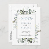 Waterverf Eucalyptus Weddenschap Opslaan Datum Aankondigingskaart (Voorkant / Achterkant)