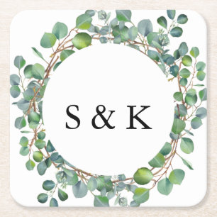 Waterverf Eucalyptus Wedding Vierkante Kartonnen Onderzetter