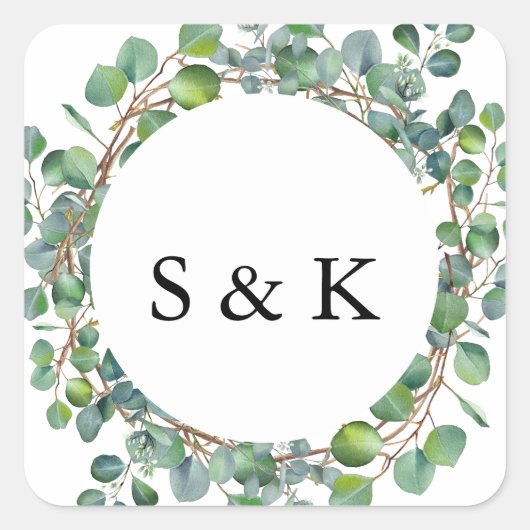 Waterverf Eucalyptus Wedding Vierkante Sticker (Voorkant)