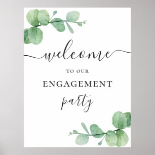 Waterverf eucalyptus welkom verlovingsfeest poster