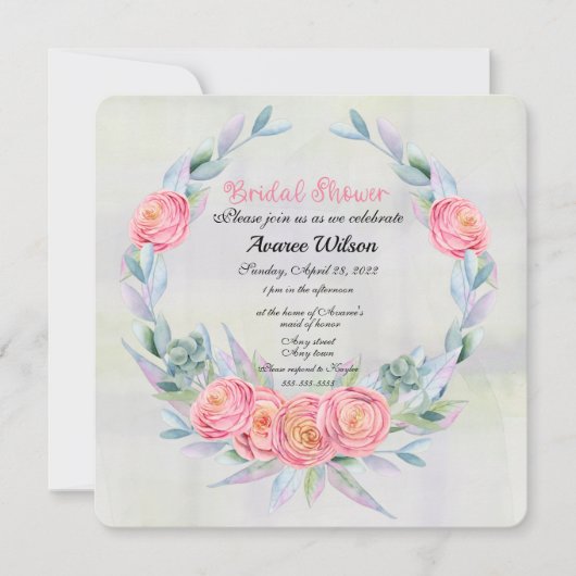 Waterverf Eucalyptus Wreate en roze rozen Kaart (Voorkant)