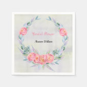 Waterverf Eucalyptus Wreate en roze rozen Servet (Voorkant)