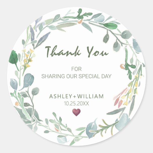 Waterverf Eucalyptus Wreath Weddenschap Hartelijk  Ronde Sticker (Voorkant)