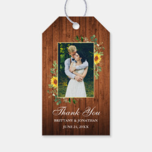 Waterverf eucalyptus zonnebloem hout bruiloft cadeaulabel