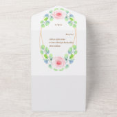 Waterverf Eucalyptusbladeren en Roze Bloem All In One Uitnodiging (Buitenkant)