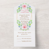 Waterverf Eucalyptusbladeren en Roze Bloem All In One Uitnodiging (Binnen)