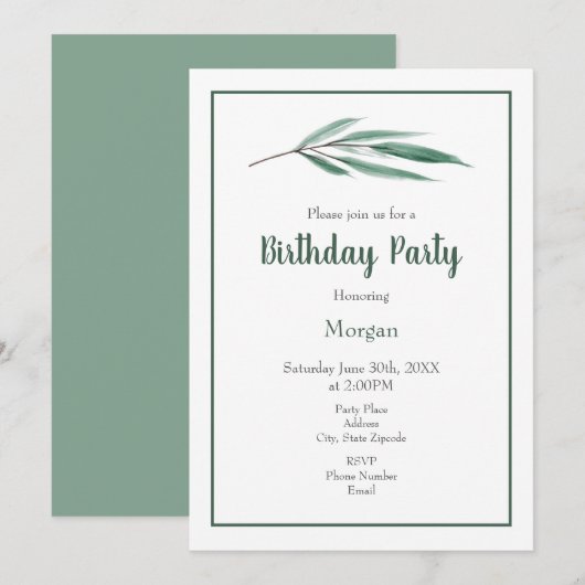 Waterverf Eucalyptusbladeren Kaart (Voorkant / Achterkant)