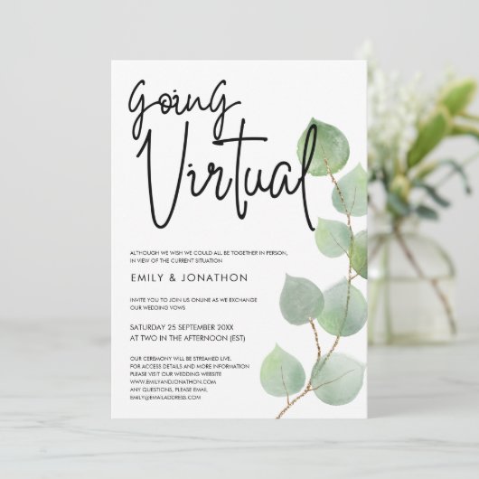 Waterverf Eucalyptusscript virtuele bruiloft Kaart (Staand voorkant)