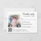 Waterverf Europees Mediterraan Huwelijk QR Code RSVP Kaartje (Voorkant)