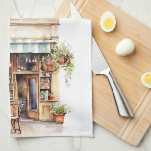 Waterverf Europees Street Cafe Art Theedoek