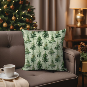 Waterverf Evergreen Pine Trees Rustic Christmas Kussen