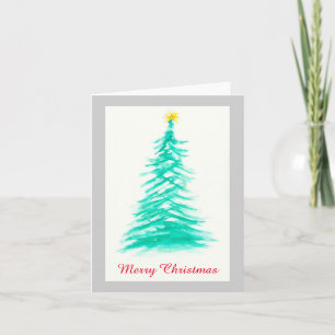 Waterverf Evergreen Tree-kerstboom Feestdagen Kaart