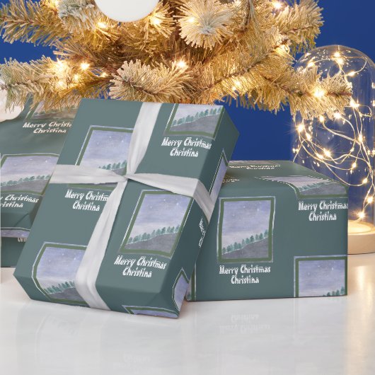 Waterverf Evergreen Trees Groet Naam Cadeaupapier (Feestdagen)