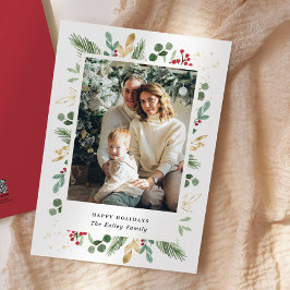 Waterverf Evergreens, Green Gold, Single Photo Feestdagenkaart