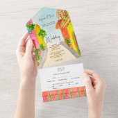 Waterverf Exotic Bird Lush Garden Wedding All In One Uitnodiging (Afscheurbaar)