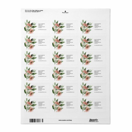 Waterverf Exotic Flower & Green Leaf Etiket (Full Sheet)
