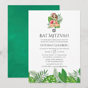 Waterverf Exotische Aloha Luau Bat Mitzvah Kaart
