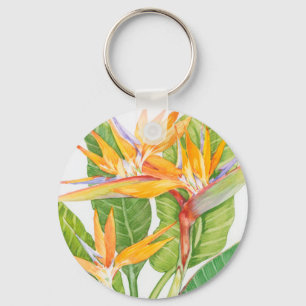Waterverf exotische bloemen sleutelhanger