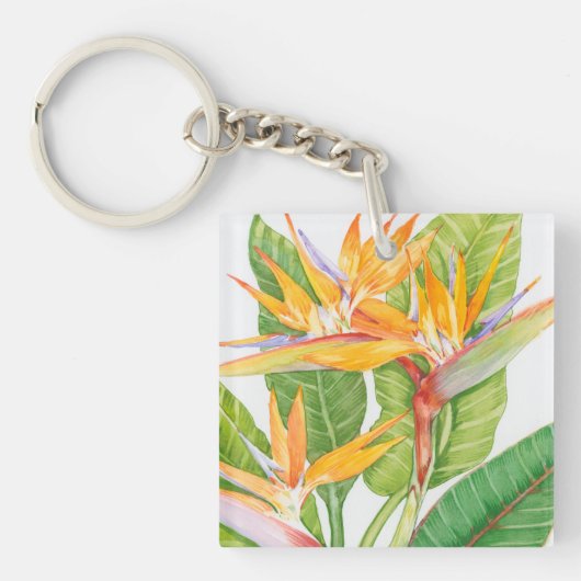 Waterverf exotische bloemen sleutelhanger (Voorkant)