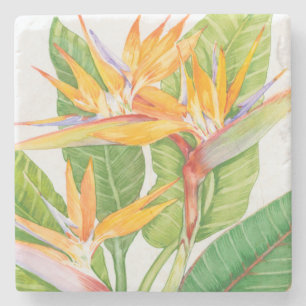 Waterverf exotische bloemen stenen onderzetter
