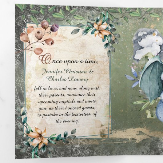 Waterverf Fairytale Dragon Weddenschap Drieluik Uitnodiging (Binnenzijde eerst)