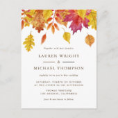 Waterverf Falling Leaves Autumn Wedding QR-code Uitnodiging Briefkaart (Voorkant)