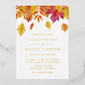 Waterverf Falling verlaat herfstbruiloft Folie Uitnodiging (Voorkant)