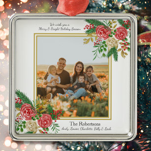 Waterverf Familie Foto Merry en Bright Holiday Metalen Ornament