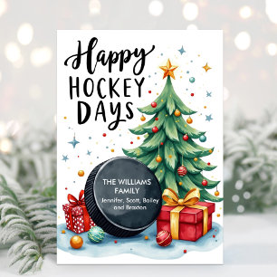 Waterverf familienaam hockey kerstkaart